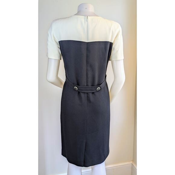 Vintage 90s Liz Claiborne Sheath Dress 4 Colorblock Black Ivory Career Classic - Picture 6 of 10
